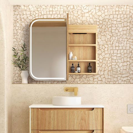 LED Newport 900(W)x750(H) Natural Oak Shaving Cabinet - Premium Edition — detail 2
