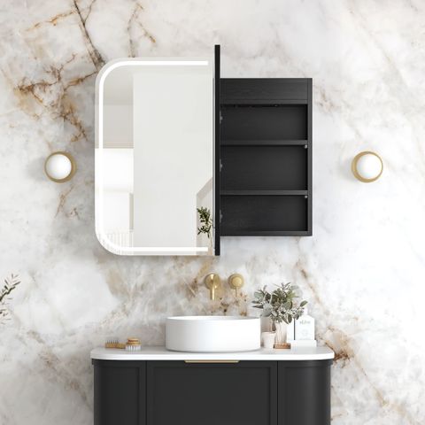 LED Newport 900(W)x750(H) Black Oak Shaving Cabinet - Premium Edition — detail 2