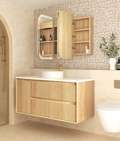 LED Newport 1200(W)x750(H) Natural Oak Shaving Cabinet - Premium Edition — detail 3
