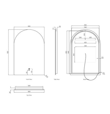 LED Archie 900(H)x600(W) Frameless Tuffi Mirror — detail 3