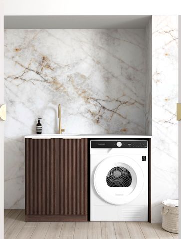 Havana Sable Walnut Base Laundry Cabinet with 1300mm Matte White Top