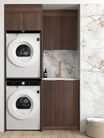 Laundry Kit 1305C Havana Sable Walnut with Natural Carrara Marble Top