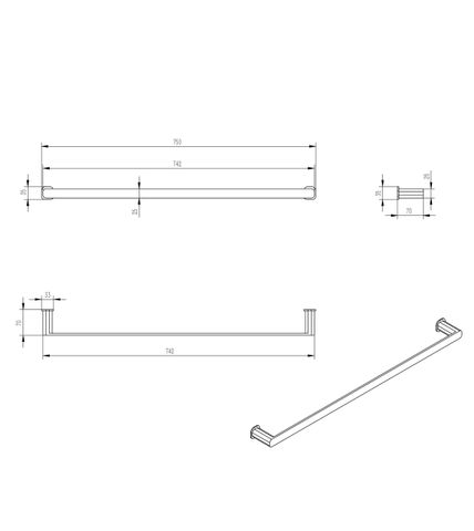 Oskar 750mm Gun Metal Single Towel Rail — detail 2