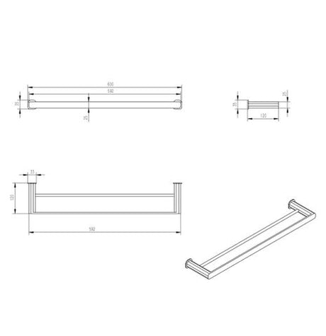 Oskar 600mm Brushed Nickel Double Towel Rail — detail 2