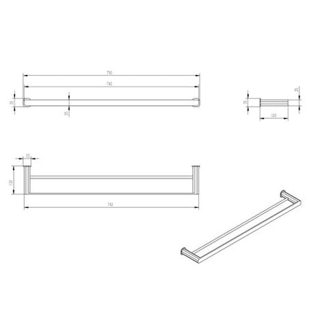 Oskar 750mm Gun Metal Double Towel Rail — detail 2