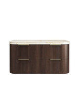 Havana 1200mm Sable Walnut Fluted Wall Hung Curve Vanity with Sand Dune Top