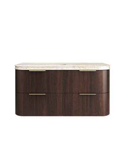 Havana 1200mm Sable Walnut Fluted Wall Hung Curve Vanity with Sand Dune Top