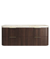 Havana 1500mm Sable Walnut Fluted Wall Hung Curve Vanity with Sand Dune Top