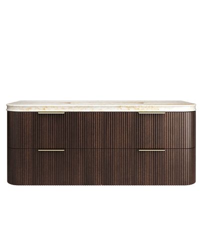 Havana 1500mm Sable Walnut Fluted Wall Hung Curve Vanity with Sand Dune Top