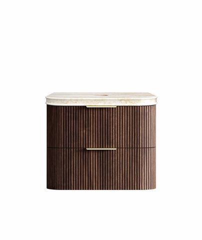 Havana 750mm Sable Walnut Fluted Wall Hung Curve Vanity with Sand Dune Top