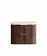 Havana 750mm Sable Walnut Fluted Wall Hung Curve Vanity with Sand Dune Top