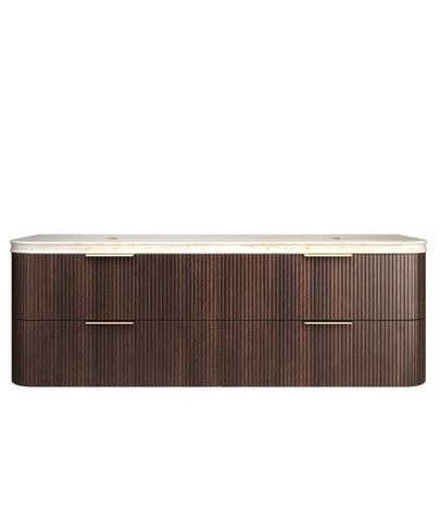 Havana 1800mm Sable Walnut Fluted Wall Hung Curve Vanity with Sand Dune Top