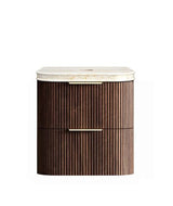 Havana 600mm Sable Walnut Fluted Wall Hung Curve Vanity with Sand Dune Top