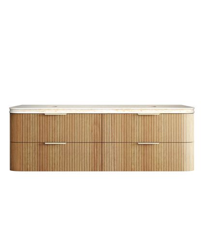 Havana 1800mm Woodland Oak Fluted Wall Hung Curve Vanity with Sand Dune Top — detail 2
