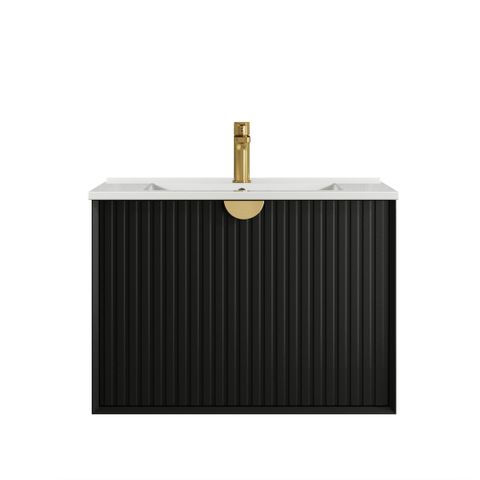 Marlo 750mm Matte Black Wall Hung Vanity with Ceramic Top — detail 2
