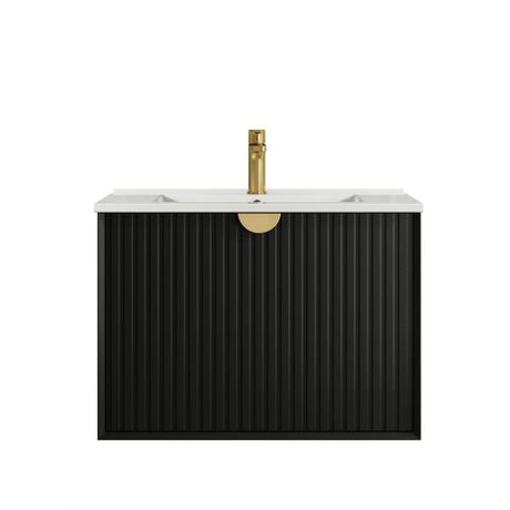 Marlo 750mm Matte Black Wall Hung Vanity with Ceramic Top — detail 2