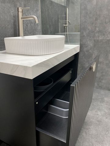 Marlo 750mm Matte Black Wall Hung Vanity with Ceramic Top — detail 6