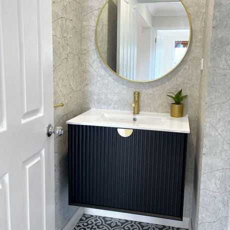 Marlo 750mm Matte Black Wall Hung Vanity with Ceramic Top — detail 7