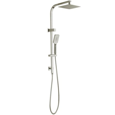 Taran 250mm Brushed Nickel Twin Shower On Rail Top Inlet Square