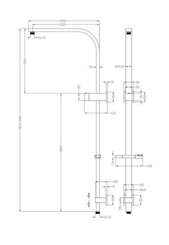 Taran 250mm Brushed Nickel Twin Shower On Rail Top Inlet Square — detail 2
