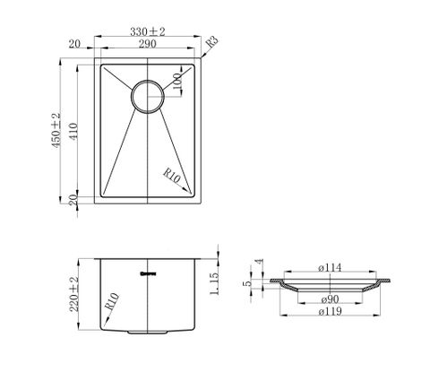 Axon Sink 33S 330x450x220 Brushed Gold — detail 3