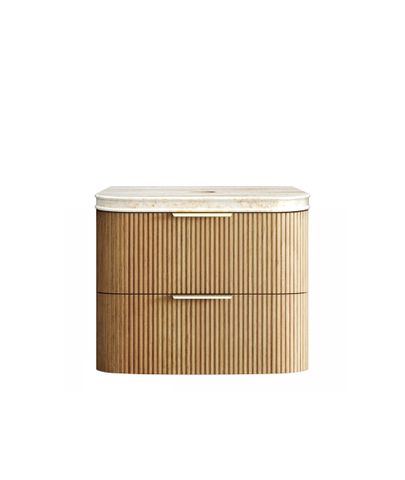 Havana 750mm Woodland Oak Fluted Wall Hung Curve Vanity with Sand Dune Top