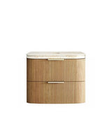 Havana 750mm Woodland Oak Fluted Wall Hung Curve Vanity with Sand Dune Top