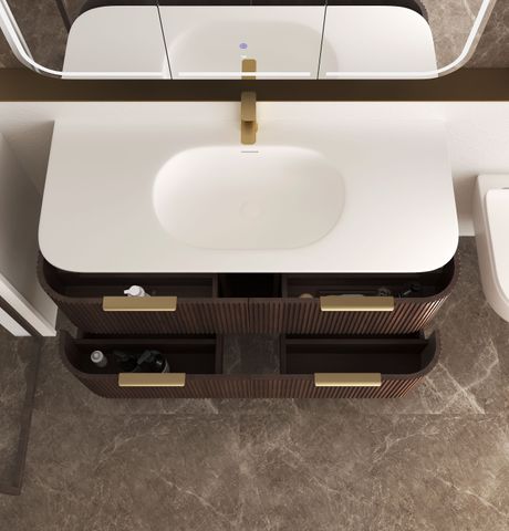 Havana 1200mm Sable Walnut Fluted Wall Hung Curve Vanity with Chloe Silk Top — detail 2