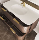 Havana 1200mm Sable Walnut Fluted Wall Hung Curve Vanity with Chloe Silk Top — detail 3