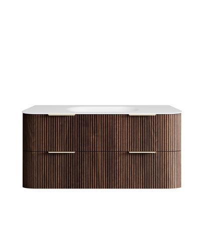 Havana 1200mm Sable Walnut Fluted Wall Hung Curve Vanity with Chloe Silk Top — detail 6
