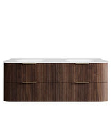 Havana 1500mm Sable Walnut Fluted Wall Hung Curve Vanity with Chloe Silk Top