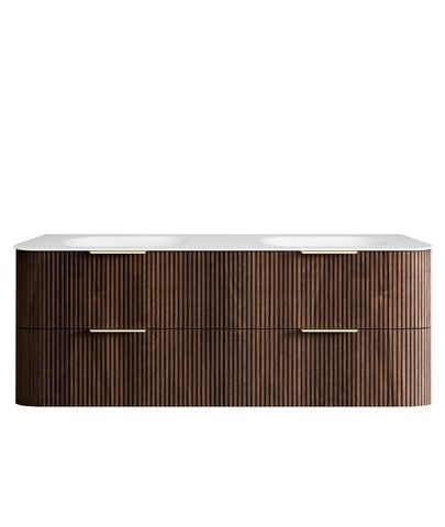Havana 1500mm Sable Walnut Fluted Wall Hung Curve Vanity with Chloe Silk Top
