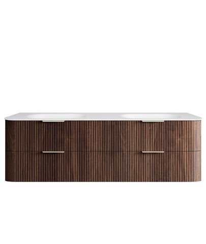 Havana 1800mm Sable Walnut Fluted Wall Hung Curve Vanity with Chloe Silk Top