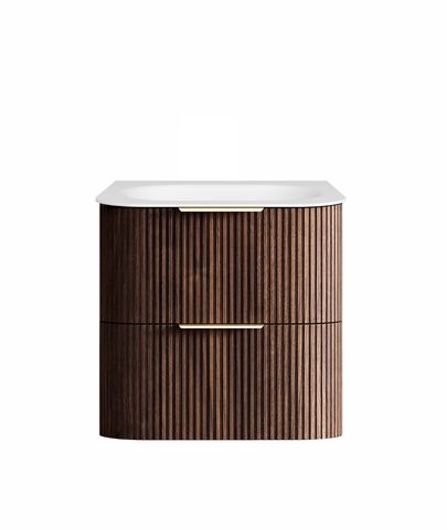 Havana 600mm Sable Walnut Fluted Wall Hung Curve Vanity with Chloe Silk Top — detail 2