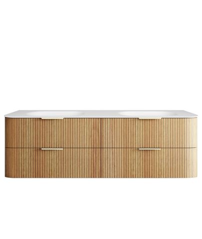 Havana 1800mm Woodland Oak Fluted Wall Hung Curve Vanity with Chloe Silk Top
