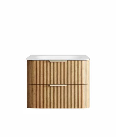 Havana 750mm Woodland Oak Fluted Wall Hung Curve Vanity with Chloe Silk Top