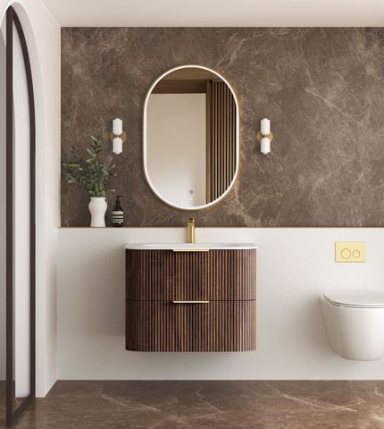 Havana 750mm Sable Walnut Fluted Wall Hung Curve Vanity with Chloe Silk Top