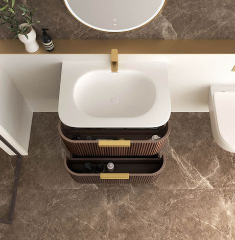 Havana 750mm Sable Walnut Fluted Wall Hung Curve Vanity with Chloe Silk Top — detail 2