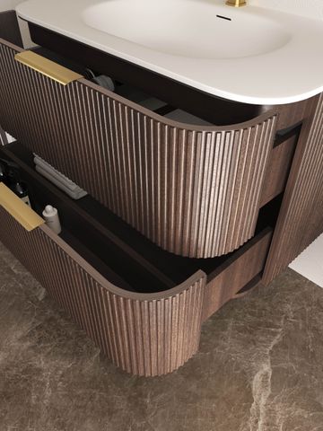 Havana 750mm Sable Walnut Fluted Wall Hung Curve Vanity with Chloe Silk Top — detail 4