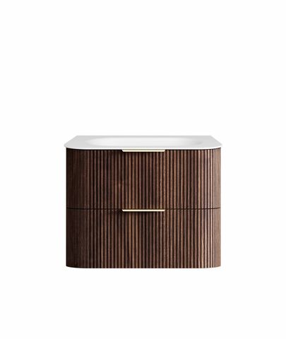 Havana 750mm Sable Walnut Fluted Wall Hung Curve Vanity with Chloe Silk Top — detail 5