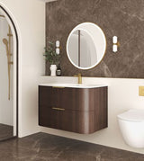 Havana 900mm Sable Walnut Fluted Wall Hung Curve Vanity with Chloe Silk Top — detail 2