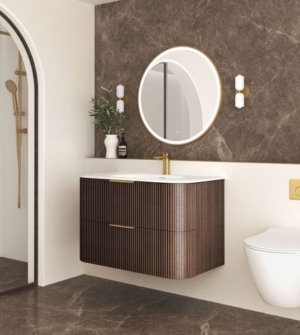 Havana 900mm Sable Walnut Fluted Wall Hung Curve Vanity with Chloe Silk Top — detail 2