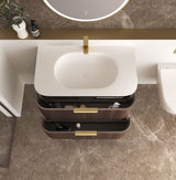 Havana 900mm Sable Walnut Fluted Wall Hung Curve Vanity with Chloe Silk Top — detail 5