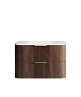 Havana 900mm Sable Walnut Fluted Wall Hung Curve Vanity with Chloe Silk Top — detail 6