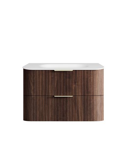Havana 900mm Sable Walnut Fluted Wall Hung Curve Vanity with Chloe Silk Top — detail 6