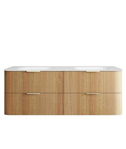 Havana 1500mm Woodland Oak Fluted Wall Hung Curve Vanity with Chloe Silk Top