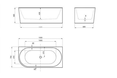 Right Corner 1500x750x580 Gloss White Bathtub OF — detail 3