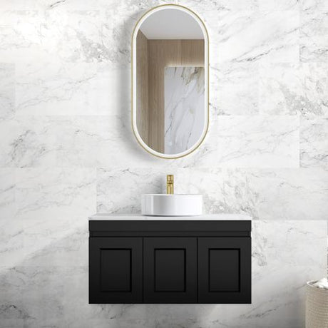 Hampton Mark II 900mm Satin Black Wall Hung Cabinet Only — detail 3