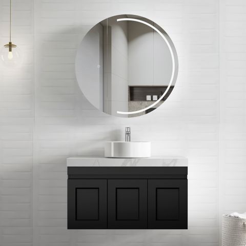 Hampton Mark II 900mm Satin Black Wall Hung Cabinet Only — detail 4