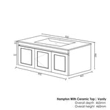 Hampton Mark II 900mm Satin Black Wall Hung Vanity with Ceramic Top — detail 2
